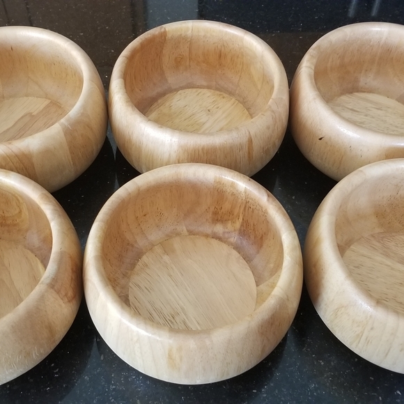 Wood/Teak Salad Bowls-set of 6 - Picture 1 of 5